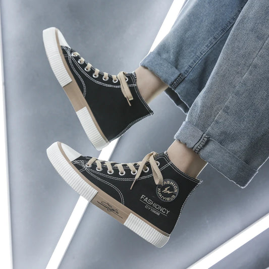 Men's Casual Sneakers 2023 Summer New Lace Up High Top Canvas Shoes for Men Fashion Wear-resistant Flats Male Sports Shoes