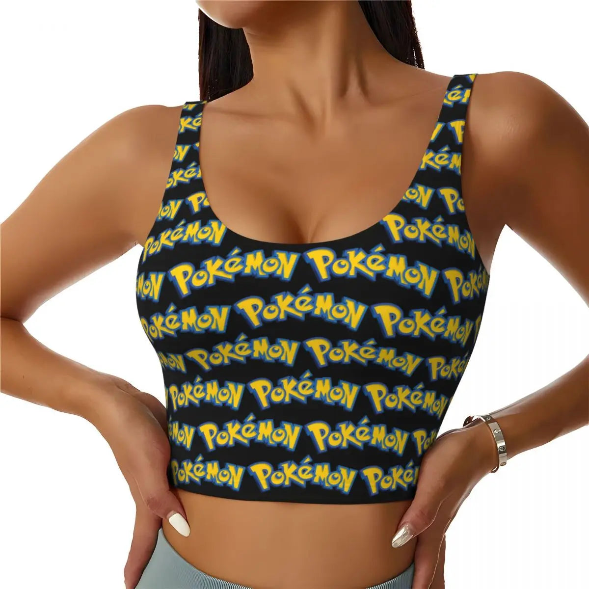 Custom High Impact  Pikachus Sports Bra Women Gym Workout Yoga Crop Top