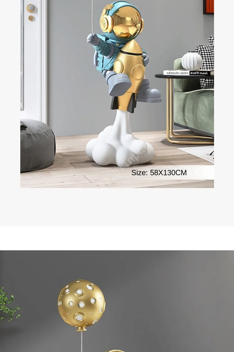 95cm Astronaut Balloon Lamp Sculpture Large Floor-standing Decoration Living Room TV Cabinet Home Decoration Statue Housewarming