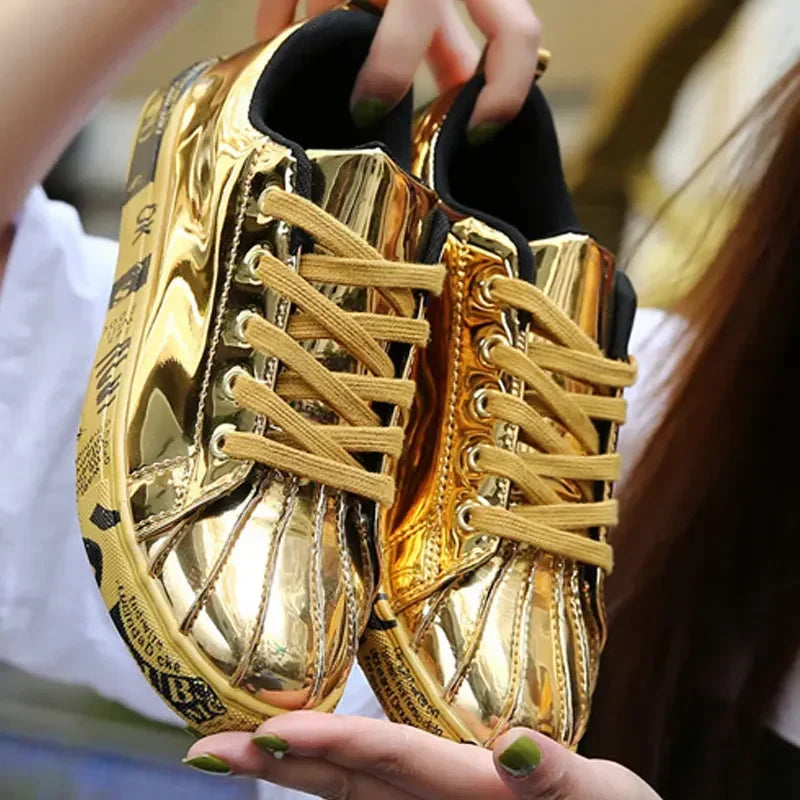 Couple Gold Silver Jogging Sneakers Men Hip Hop Casual Unisex Shoes Tennis Women Running Trainers Clunky Streetwear Footwear