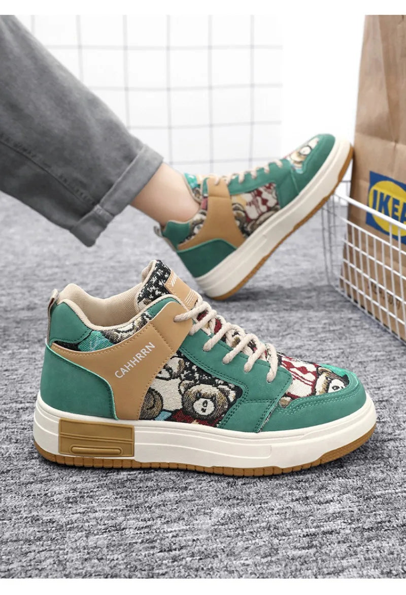 Men Sneakers Thick-soled High Sports for Men lovely Bear Canvas Men Shoes Platform Breathable Skateboarding Shoe Tenis Masculino