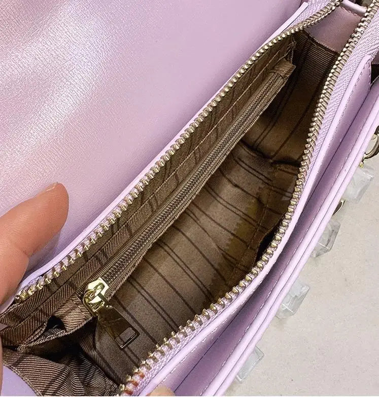 New 2024 Pearl Rivets Wings Women Bag Genuine Leather Trendy Handbags Lady Small Square Shoulder Messenger Bag Sequin Bags