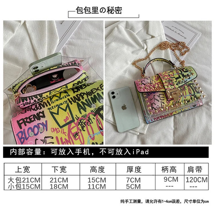 Brand Women Studded Graffiti Crossbody Bags Fashion Shoulder Bag For Ladies Female Luxury Designer Handbags 2023 High Quality