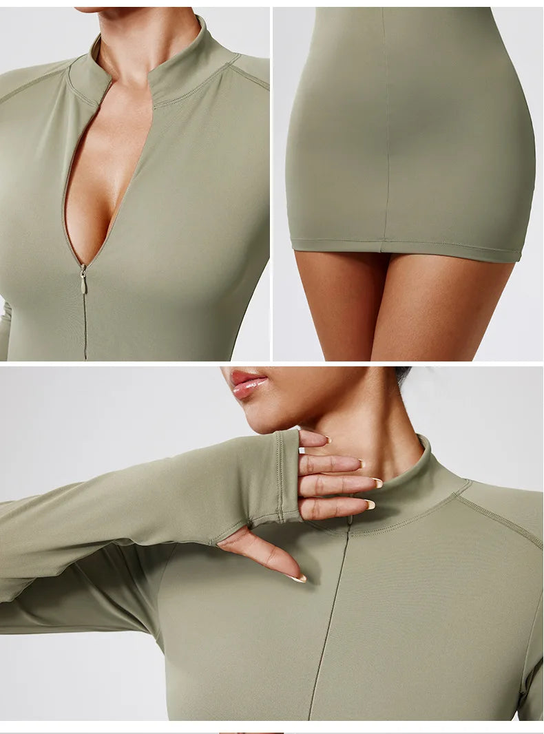 Fitness Bodysuit Sportswear Gym Set Women Clothes Jumpsuit Long Sleeved