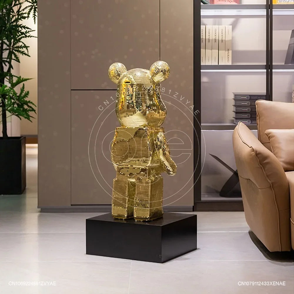 Golden Large Bearbrick Figurine Statues Disco Mirror Ball Violent Bear Sculptures Reflective Luxury Floor Decoration Pendant