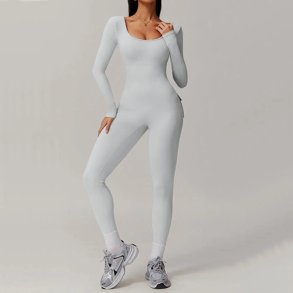 Backless Yoga Boilersuit Long Sleeved Women Sportswear Gym Jumpsuits