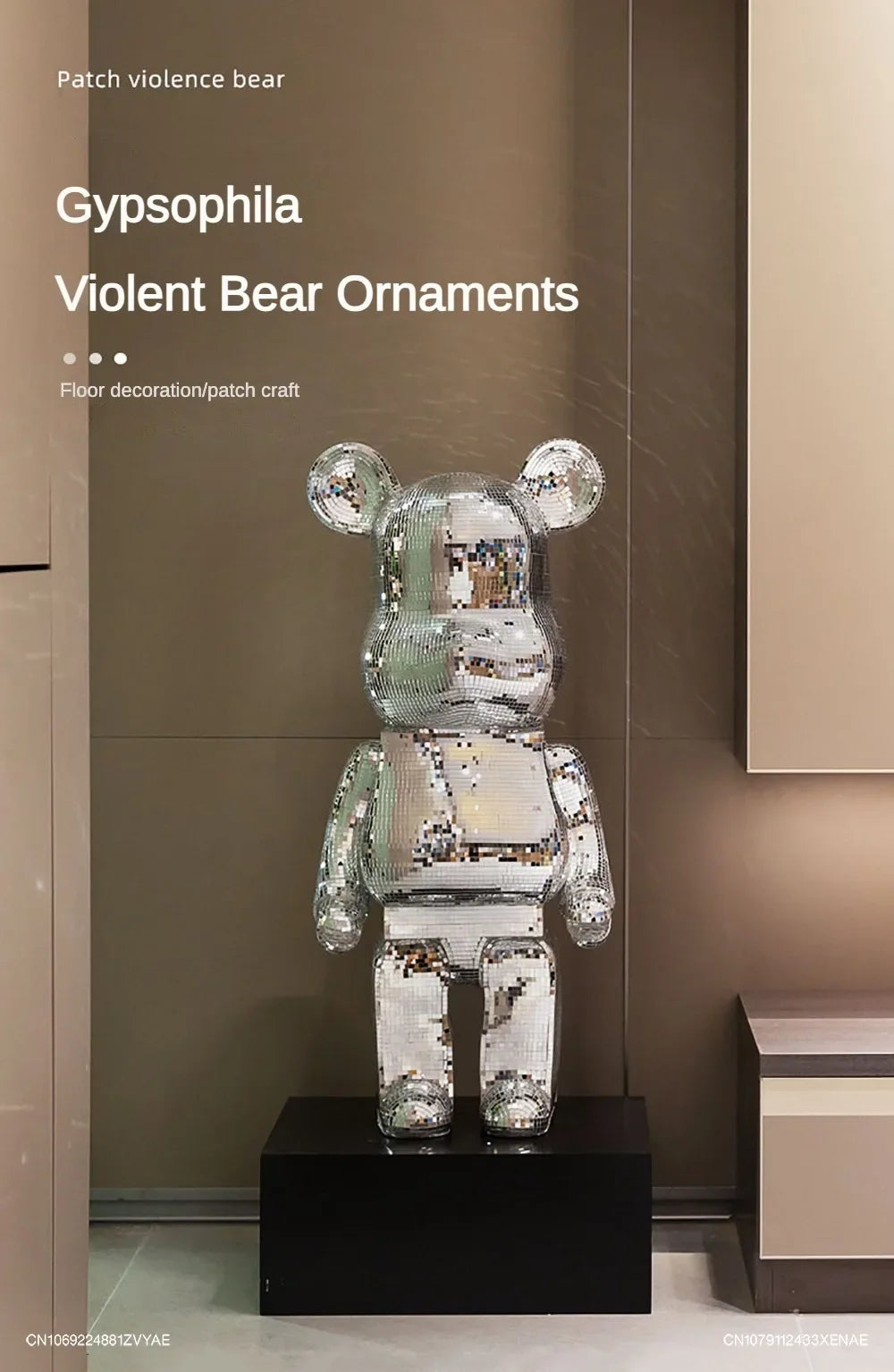 Golden Large Bearbrick Figurine Statues Disco Mirror Ball Violent Bear Sculptures Reflective Luxury Floor Decoration Pendant