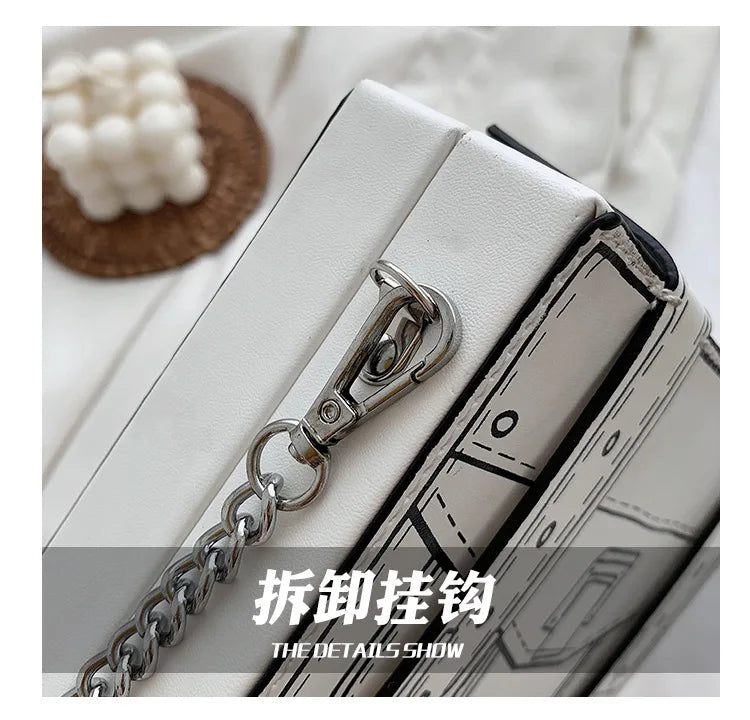 Black and White Box Design Women Casual Purses and Handbags Fashion Clutch Bag Shoulder Chain Bag 2023 Crossbody Bag Pu Leather