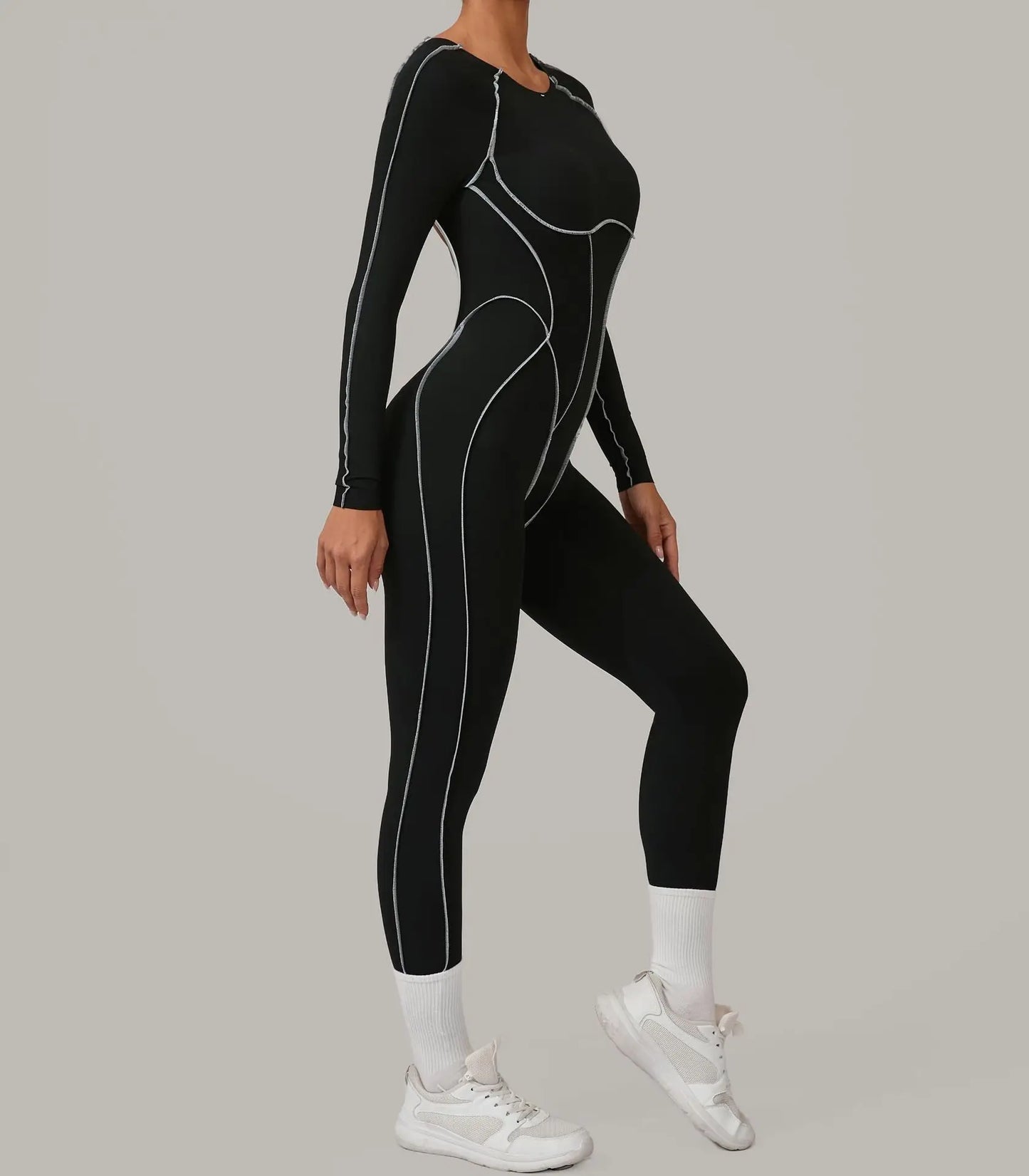 Yoga Suit Sport Fitness Seamless Line Contrast Color Skinny Pants One Piece