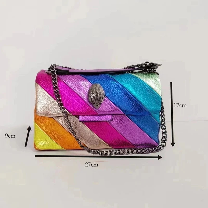 Summer London Multi-Coloured Patchwork Crossbody Bags For Women UK Brand Designer Fashion Trend Handbag PU Shoulder Bag