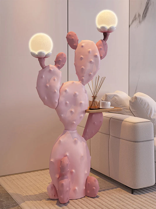 Nordic Room Decor 129cm Large Cactus Sculptures，Living Room Decoration Storage Side Table Creative Home Accessories Night Light