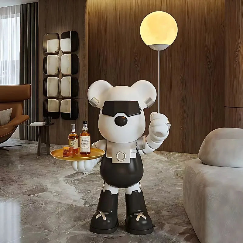 Violent Bear Large Floor Tray Ornaments High-end Living Room Decorations, Hold The Lamp with Bluetooth Speaker Sculpture