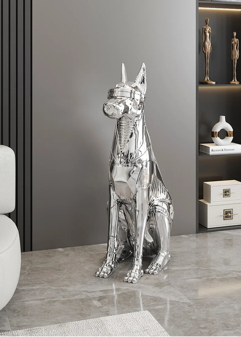 Nordic Home Decoration Tech Doberman Dog Sculptures And Figurines Light Luxury Room Decor Large Floor Ornament Resin Dog Statue