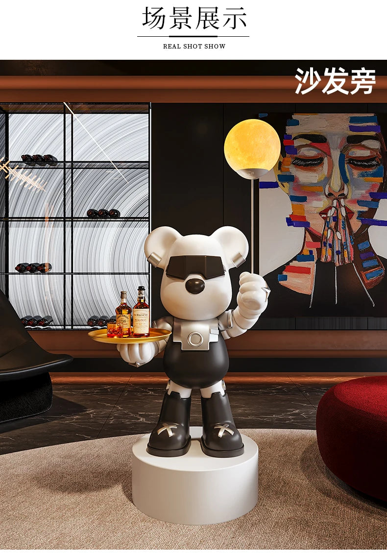 Violent Bear Large Floor Tray Ornaments High-end Living Room Decorations, Hold The Lamp with Bluetooth Speaker Sculpture