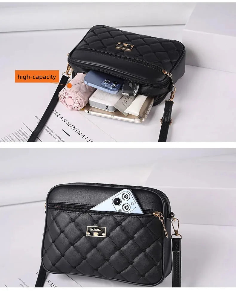 2024 Women's One Shoulder Small Square Handbag New Cross Border Foreign Trade Lingge PU Crossbody Versatile Small Messenger Bag