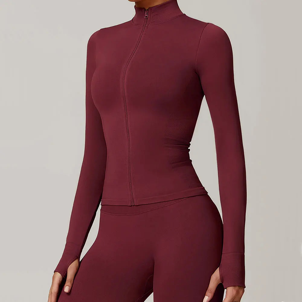Seamless Yoga Clothes Women's Top Standing Collar Long Sleeved Sports Jacket