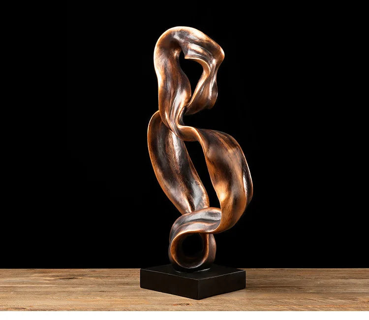 Creative Ribbon Sculpture Abstract Crafts Furnishings Desk Decoration Resins Ornaments Golden Ribbon Statue Modern Home Decor