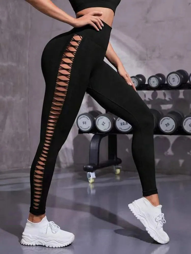 Hollow Black Seamless Gym Yoga Pants