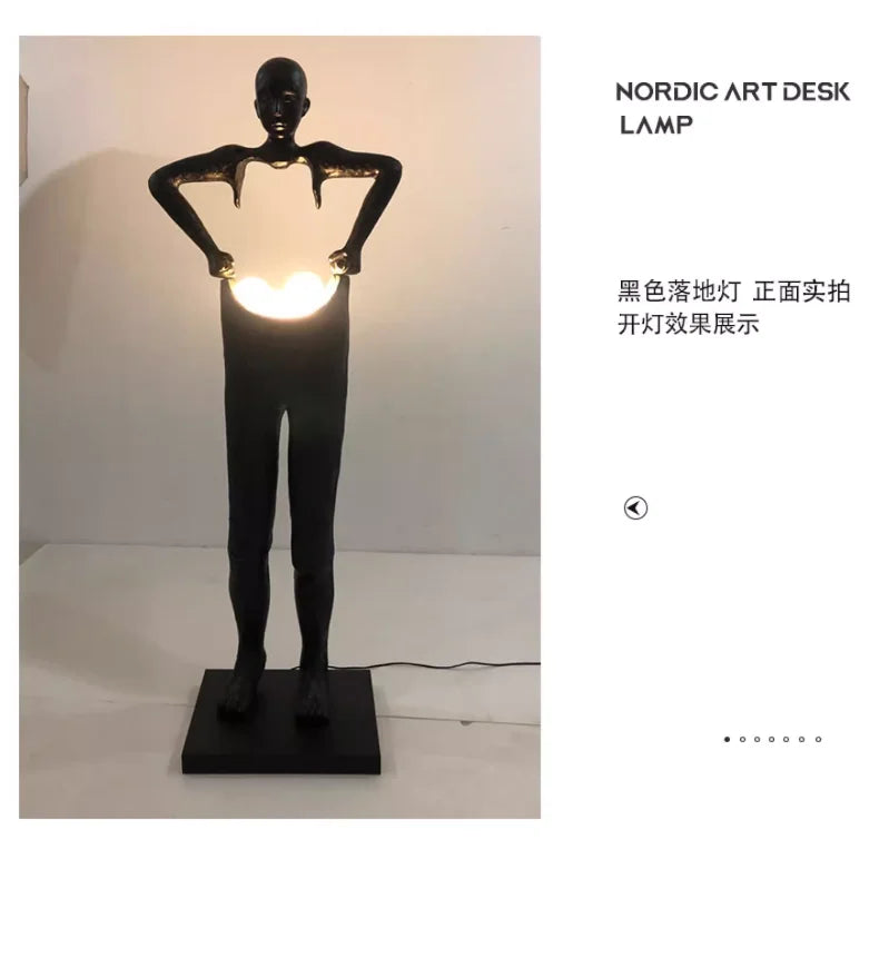 Nordic Humanoid Sculpture Floor Lamp Long Arm Holding Ball Creative Design Exhibition Hall, Living Room Ornaments, Standing Lamp