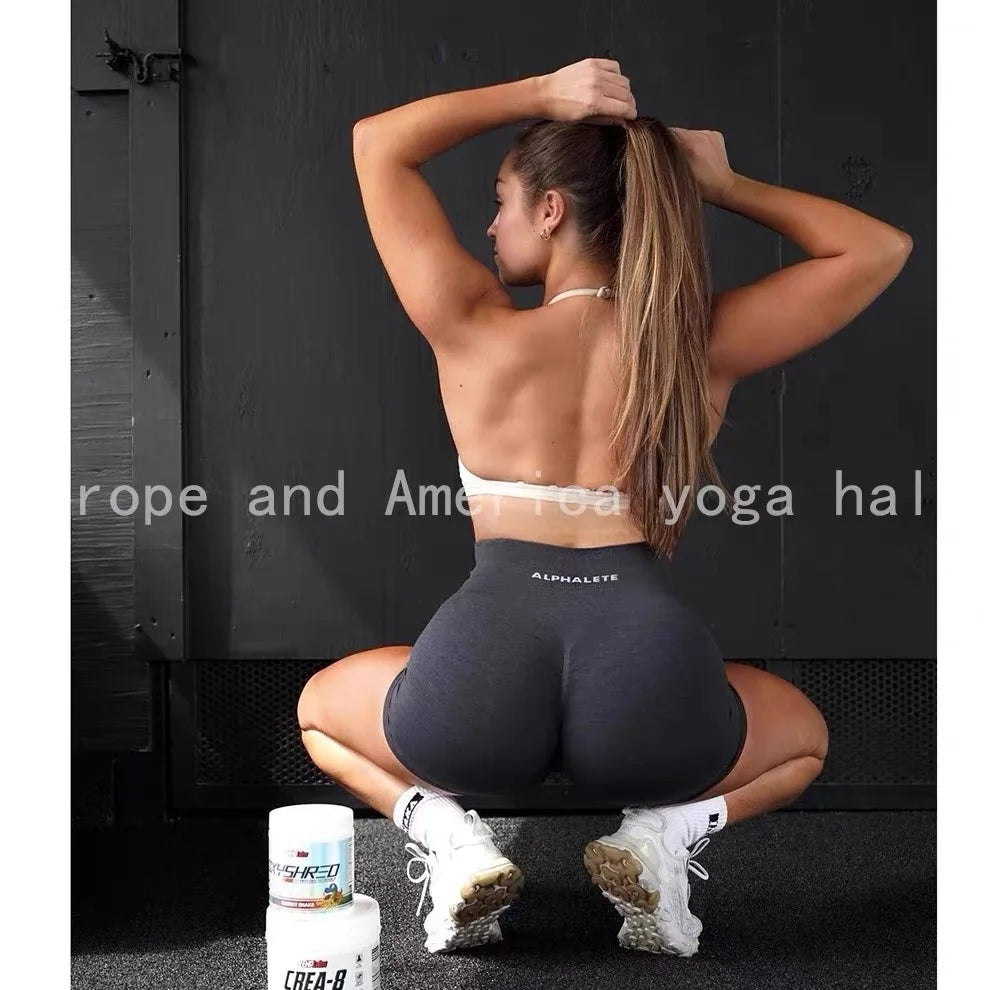 2025 ALPHALETE Impact Shorts Women Fitness Sports Biker Shorts Ribbed Band Yoga Shorts Workout Scrunch Butt Seamless Leggings