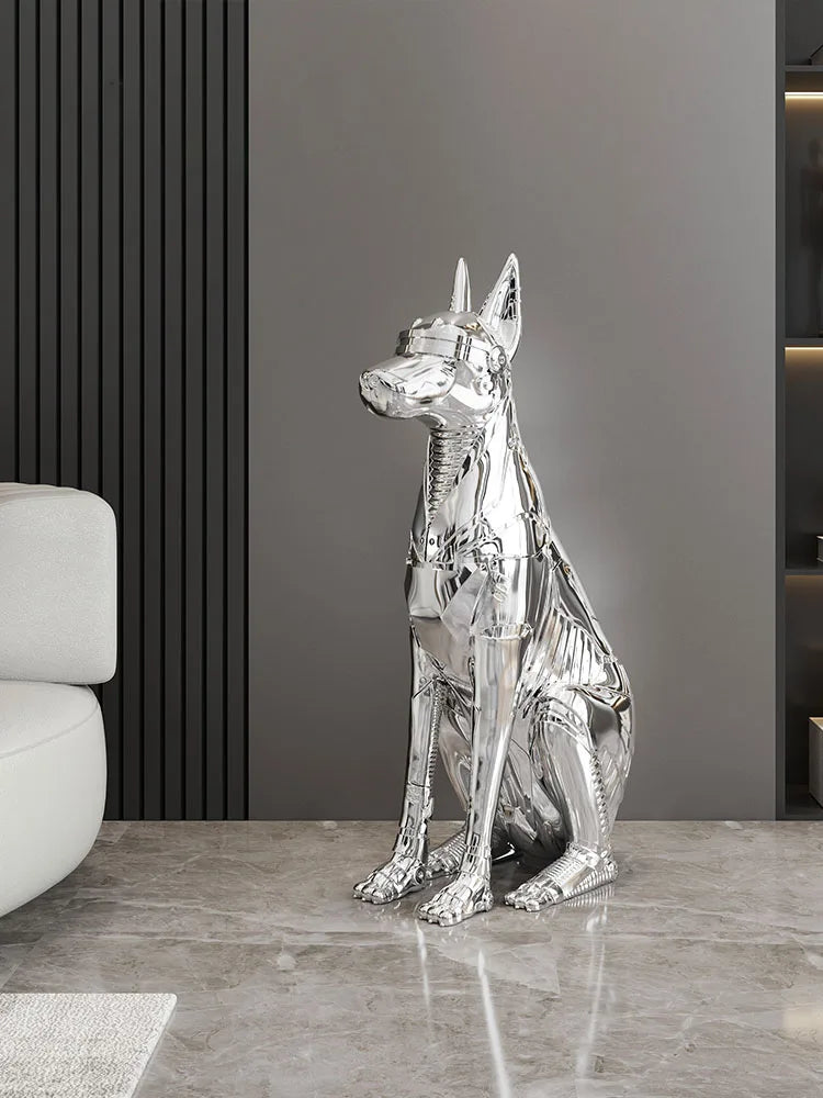 Nordic Home Decoration Tech Doberman Dog Sculptures And Figurines Light Luxury Room Decor Large Floor Ornament Resin Dog Statue