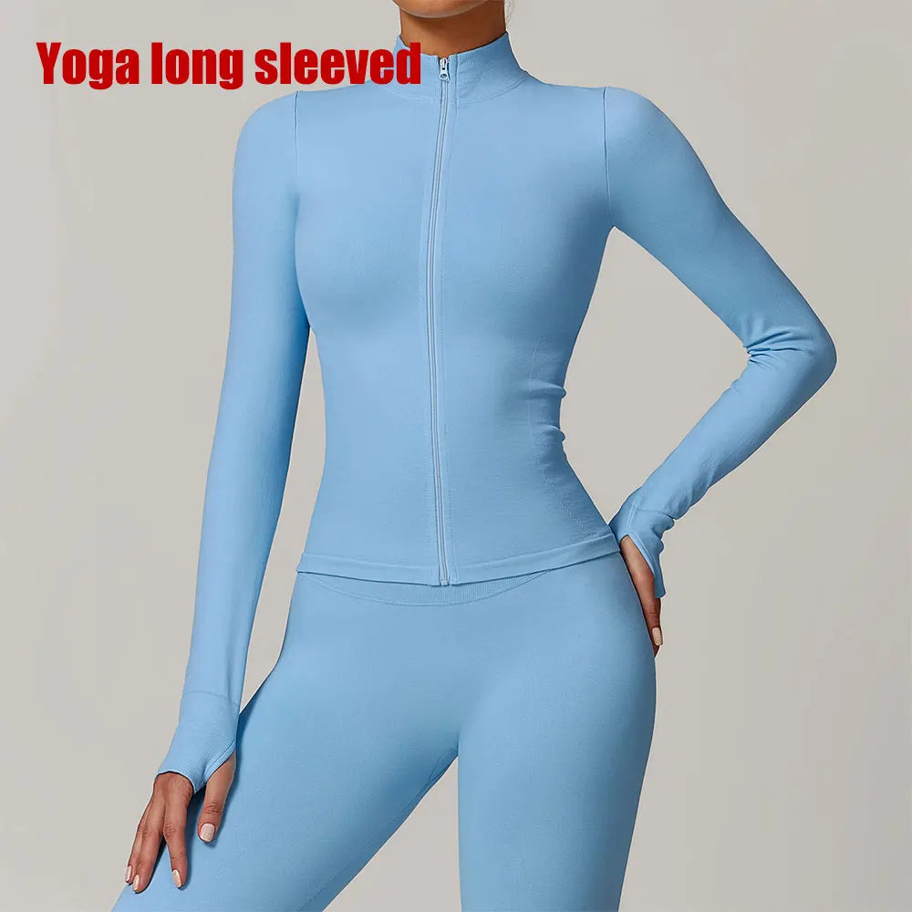 Seamless Yoga Clothes Women's Top Standing Collar Long Sleeved Sports Jacket