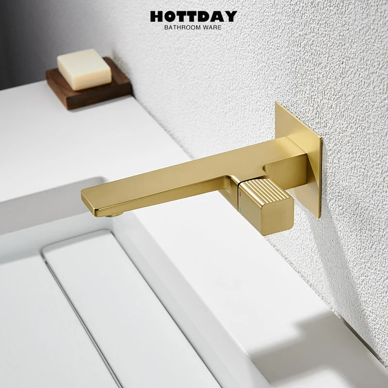 Bathroom faucet Single handle hot and cold sink faucet Wall-mounted basin faucet Concealed faucet Brushed gold basin faucet