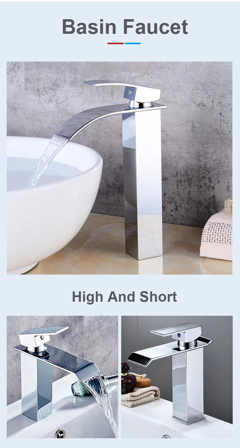 Black Waterfall Single Hole Bathroom Sink Faucets Wash Modern Water Taps Basin Mixer Faucets for Toilet