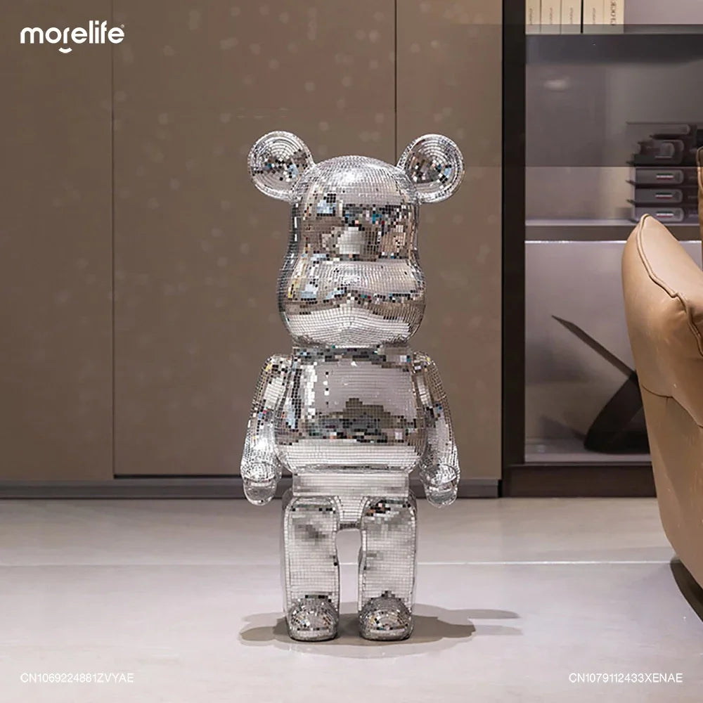 Golden Large Bearbrick Figurine Statues Disco Mirror Ball Violent Bear Sculptures Reflective Luxury Floor Decoration Pendant