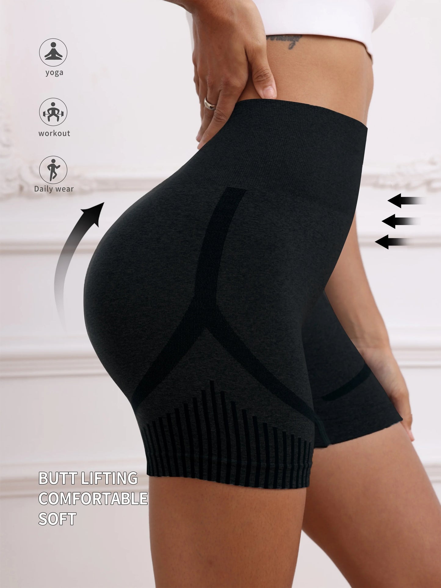 Women Butt Lifting Sports Shorts High Waist Hip Elastic Tummy Control Yoga Shorts Breathable Quick Dry Fitness Yoga Leggings