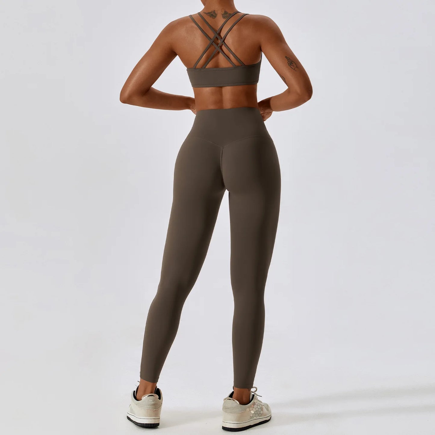 Athletic Wear High Waist Leggings And Top Two Piece Set Seamless Gym