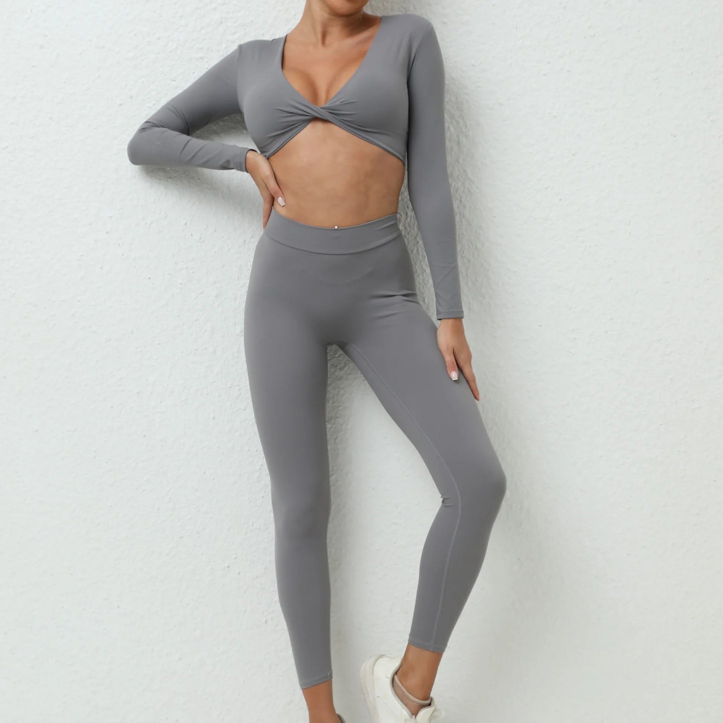 2PCS Yoga Set Sport Fitness High Waist Hip Lifting Pants