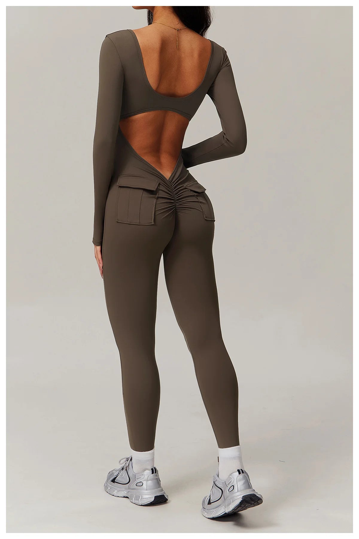 Backless Yoga Boilersuit Long Sleeved Women Sportswear Gym Jumpsuits