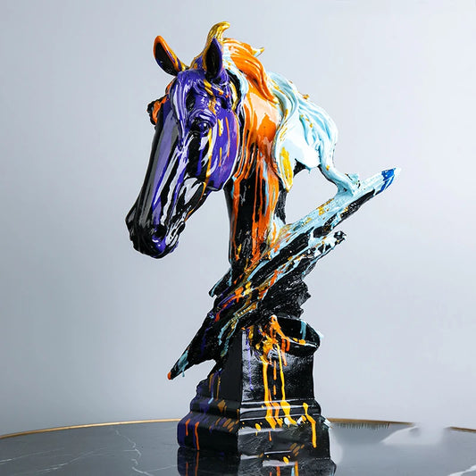 Nordic Creative Art Colorful Horse Head Statues Housewarming Gift Luxury Living Room Cabinet Entrance Home Decoration Sculpture