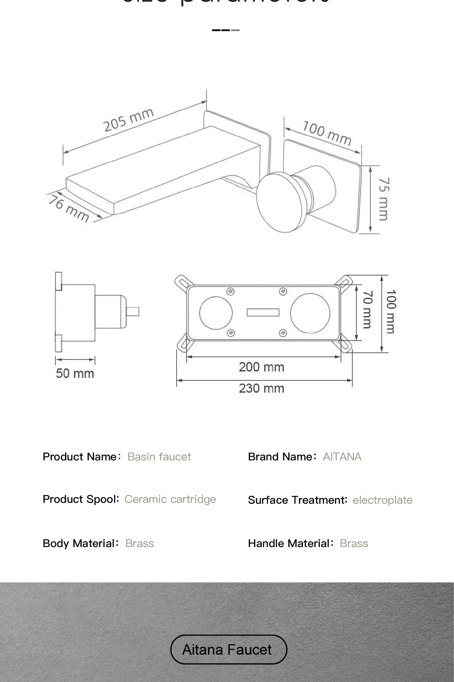 Luxury brass chrome bathroom faucet with wall mounted design, single handle, 2-hole hot and cold dual control, simple basin Tap