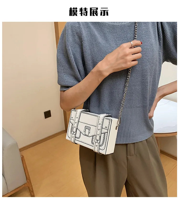 Black and White Box Design Women Casual Purses and Handbags Fashion Clutch Bag Shoulder Chain Bag 2023 Crossbody Bag Pu Leather