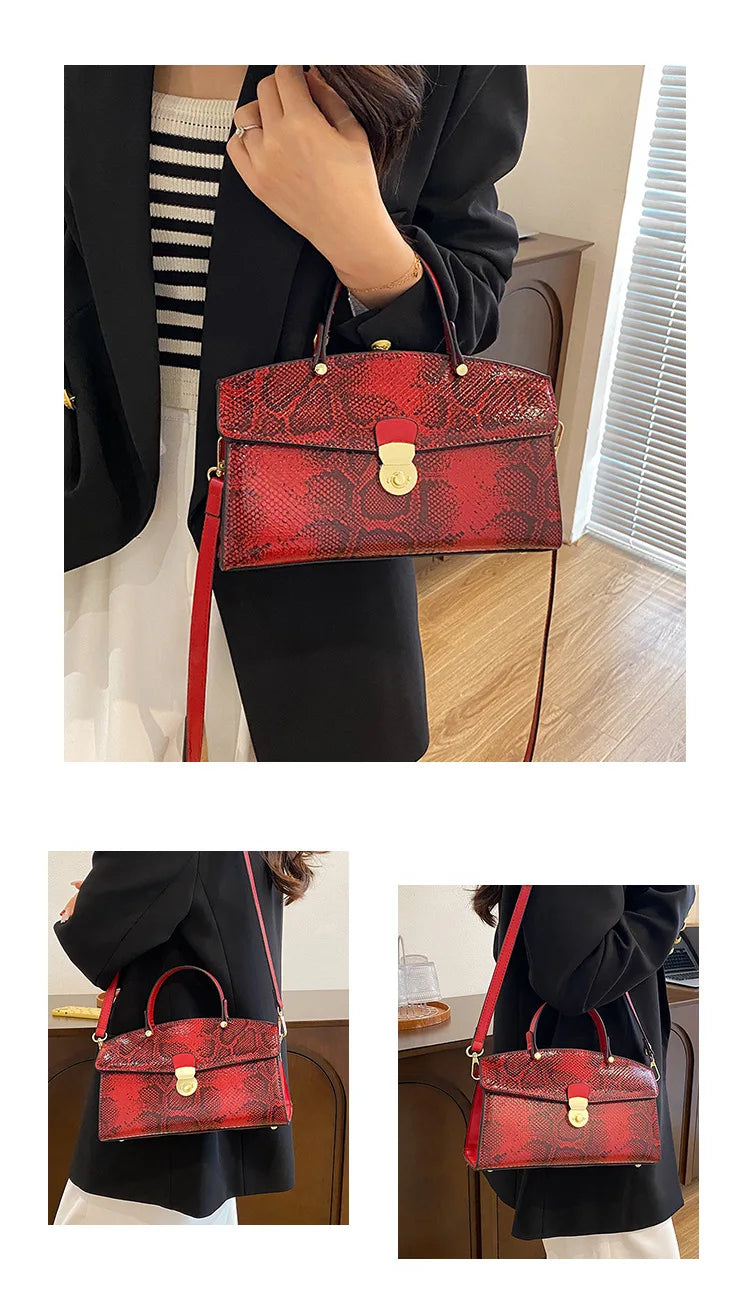 Fashion Handbag 2024 Wwomen's New Crossbody Leather Purse Serpentine Pattern Designer Bucket Luxury Brand Solid Color Tote Bag