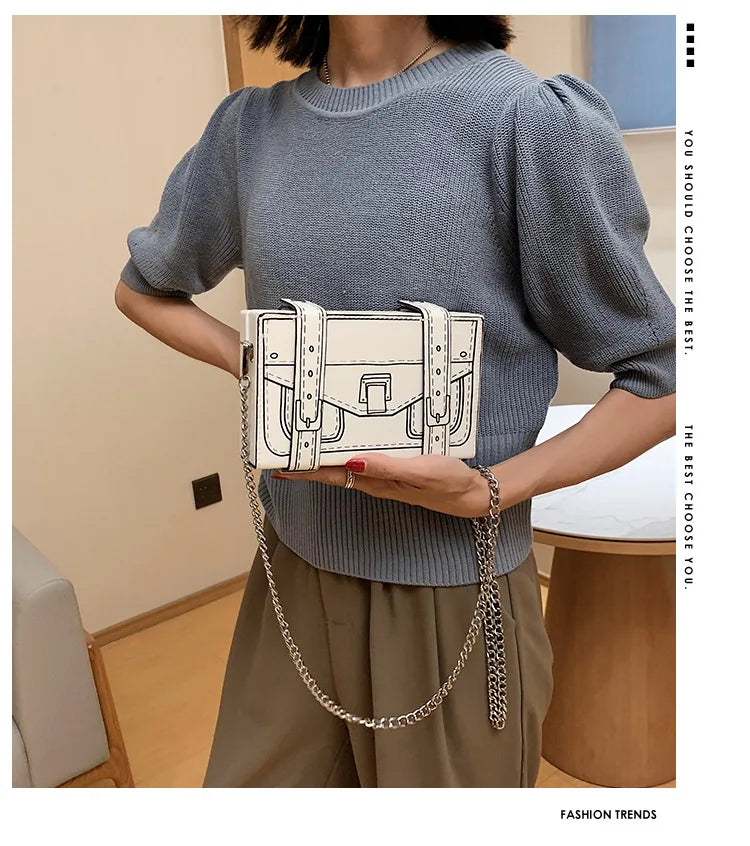 Black and White Box Design Women Casual Purses and Handbags Fashion Clutch Bag Shoulder Chain Bag 2023 Crossbody Bag Pu Leather