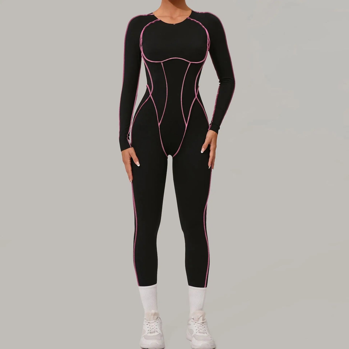 Yoga Suit Sport Fitness Seamless Line Contrast Color Skinny Pants One Piece