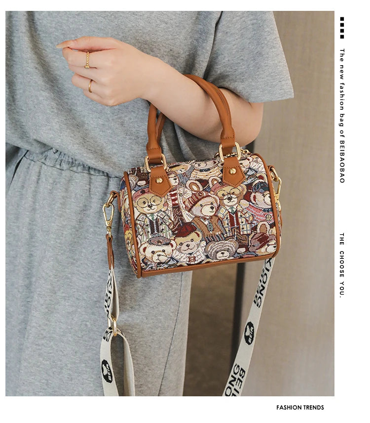 Crossbody Bag for Women 2023 New Cartoon Bear Canvas Handbag Fashion Full Match Ladies Purses and Handbags Bolsos Para Mujer