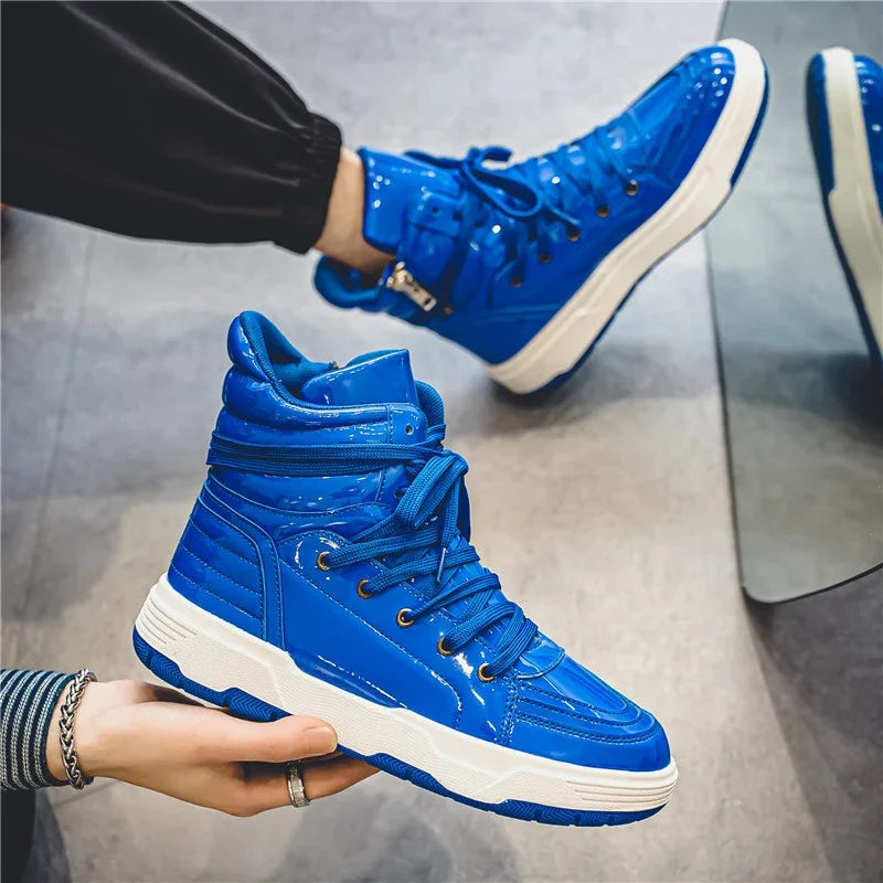 Blue Men Sneakers 2023 New Autumn High Top Men's Vulcanized Shoes Casual Fashion Teenagers Skateboard Shoes Zapatos De Hombre