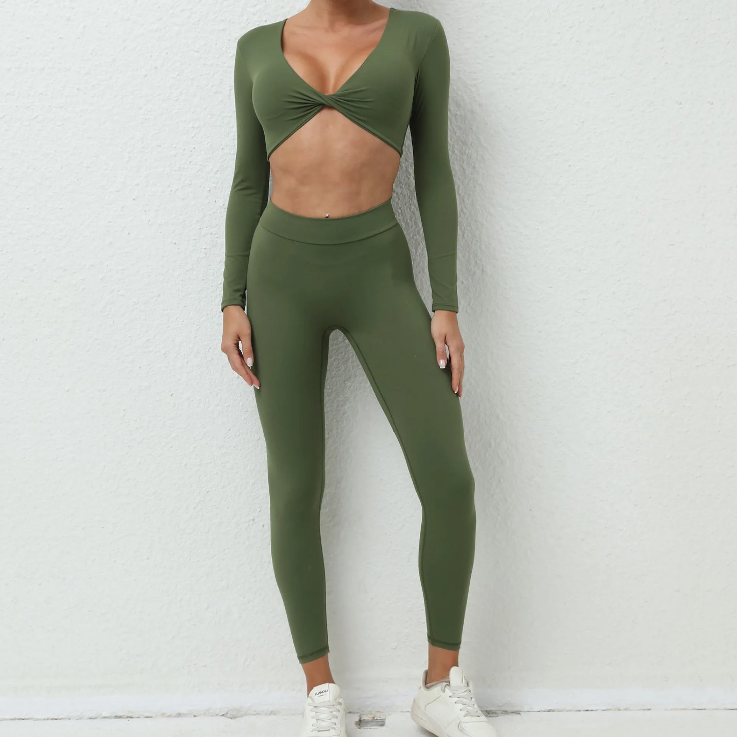 2PCS Yoga Set Sport Fitness High Waist Hip Lifting Pants