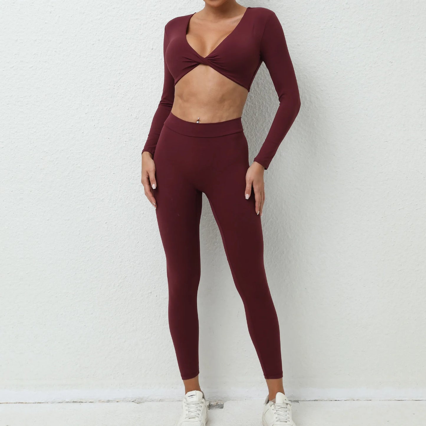 2PCS Yoga Set Sport Fitness High Waist Hip Lifting Pants