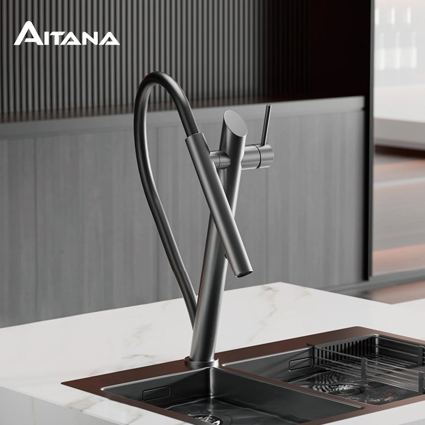 Luxury brass kitchen faucet with pull-out design