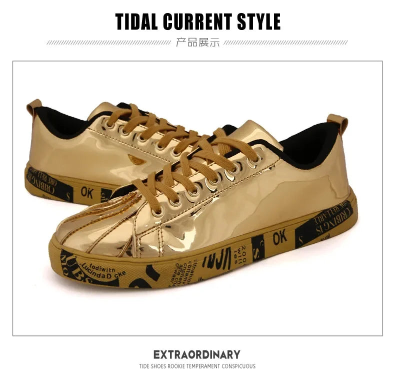 Couple Gold Silver Jogging Sneakers Men Hip Hop Casual Unisex Shoes Tennis Women Running Trainers Clunky Streetwear Footwear