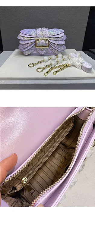 New 2024 Pearl Rivets Wings Women Bag Genuine Leather Trendy Handbags Lady Small Square Shoulder Messenger Bag Sequin Bags