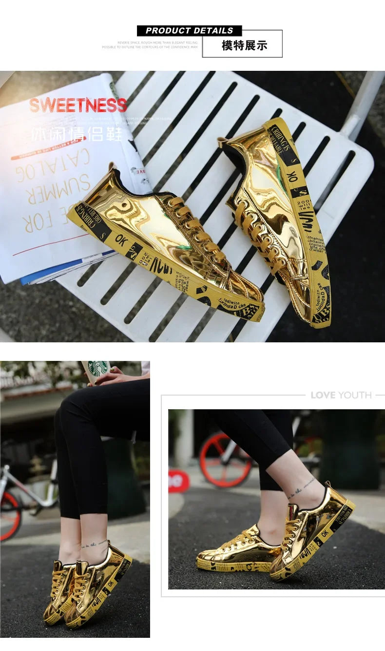 Couple Gold Silver Jogging Sneakers Men Hip Hop Casual Unisex Shoes Tennis Women Running Trainers Clunky Streetwear Footwear