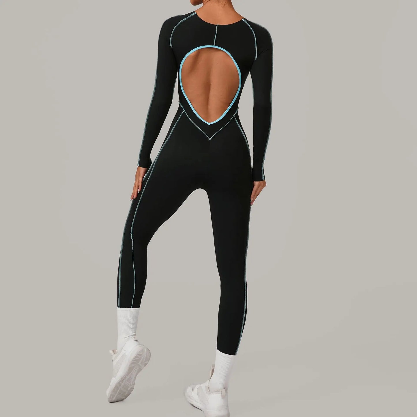 Yoga Suit Sport Fitness Seamless Line Contrast Color Skinny Pants One Piece