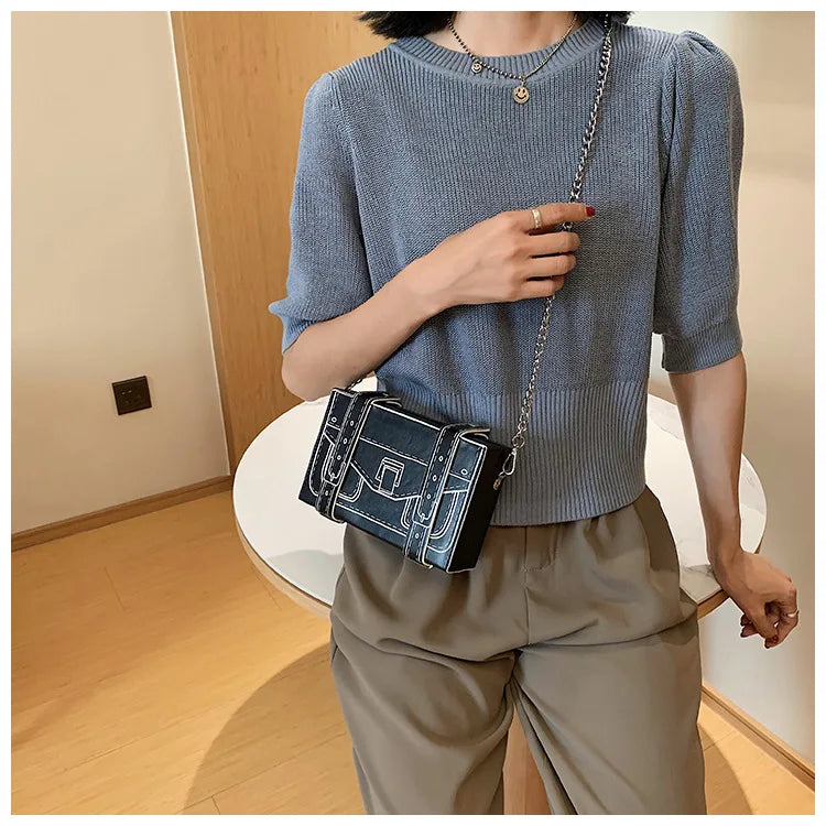 Black and White Box Design Women Casual Purses and Handbags Fashion Clutch Bag Shoulder Chain Bag 2023 Crossbody Bag Pu Leather