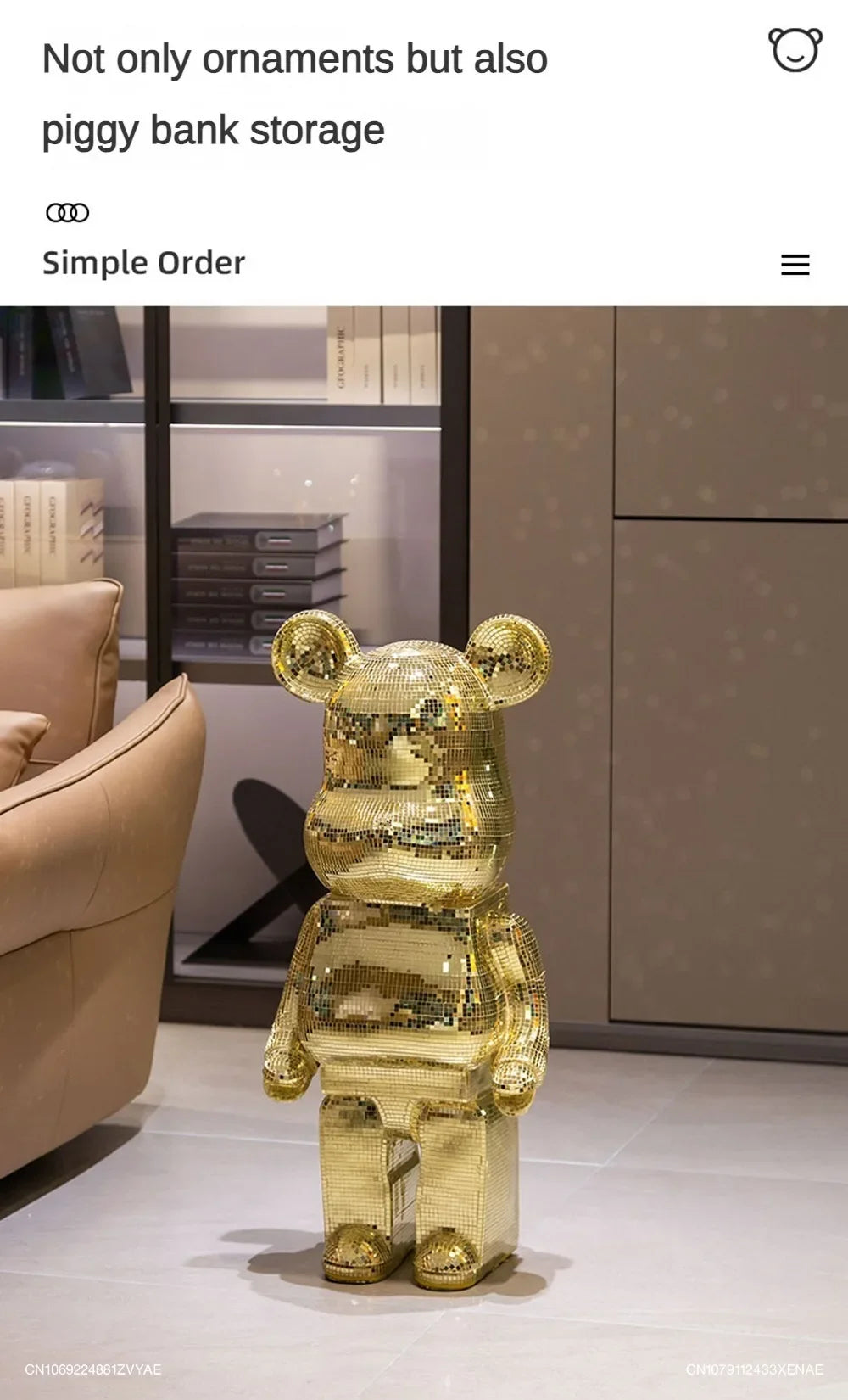 Golden Large Bearbrick Figurine Statues Disco Mirror Ball Violent Bear Sculptures Reflective Luxury Floor Decoration Pendant